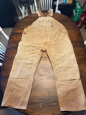 Round House Tan Canvas Work Bib Overalls Mens 48x30 Carpenter Utility